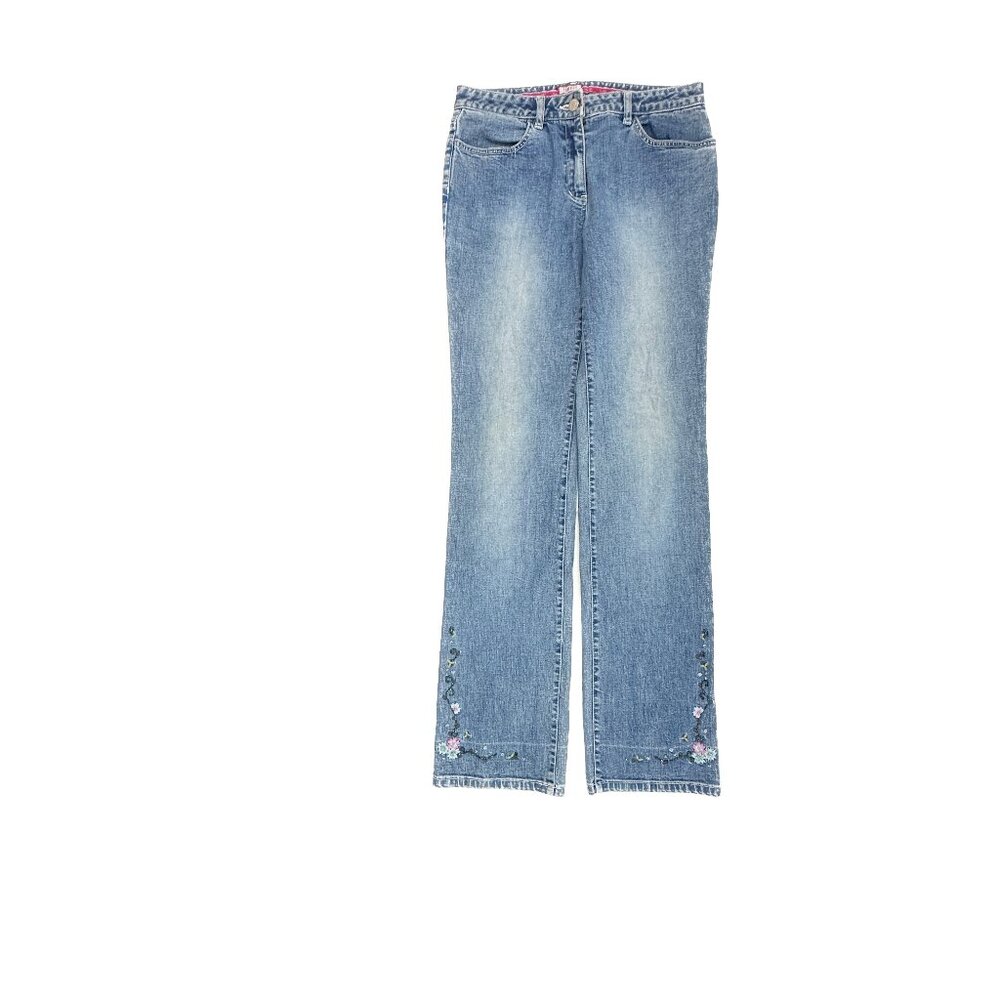 Tomboy Jeans Straight Embroidered Flowers Women's size 8 Medium Blue Denim Jeans